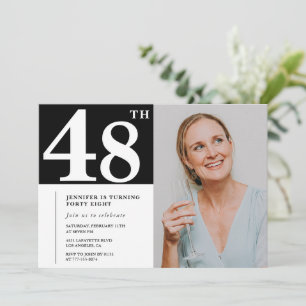 Convites de Aniversário de 48 anos em Foto Preto e