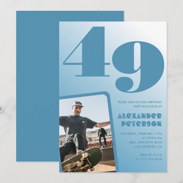 Convites de aniversário de 49 anos com gradiente d (Frente/Verso)