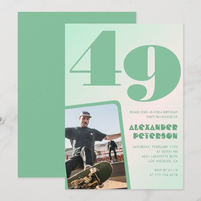 convites de aniversário de 49 anos com gradiente v (Frente/Verso)