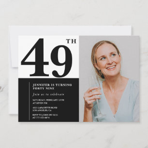 Convites de Aniversário de 49 Anos Foto Preto e Br