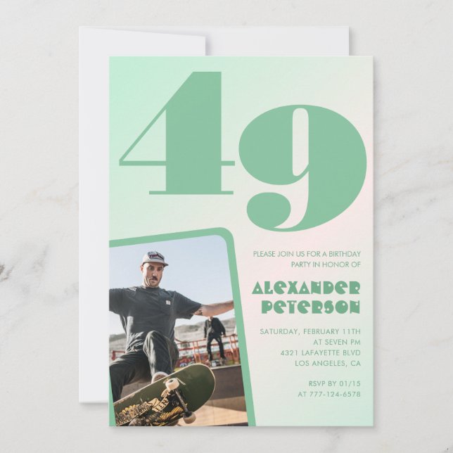 Convites de aniversário de 49 anos gradiente verde (Frente)