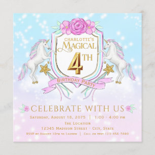 Convites de Aniversário de 4 anos de Unicórnio par