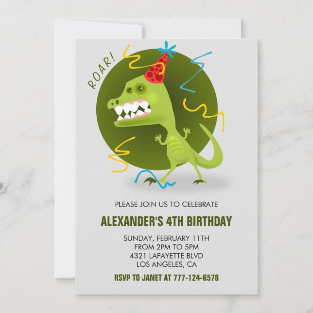 Convites de aniversário de 4 anos do dinossauro t  (Frente)
