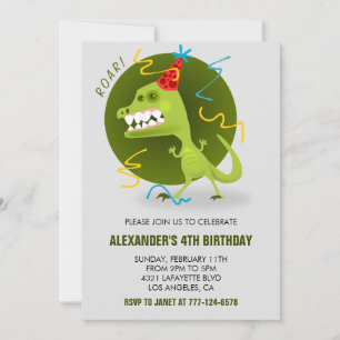 Convites de aniversário de 4 anos do dinossauro t