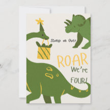Convites de Aniversário de 4 anos para Gêmeos Dino