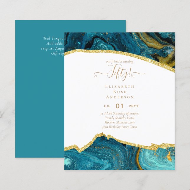 Convites de Aniversário de 50 Anos Brilho Glamour (Frente/Verso)