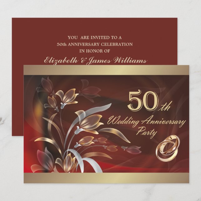 Convites de Aniversário de 50 Anos de Casamento (Frente/Verso)