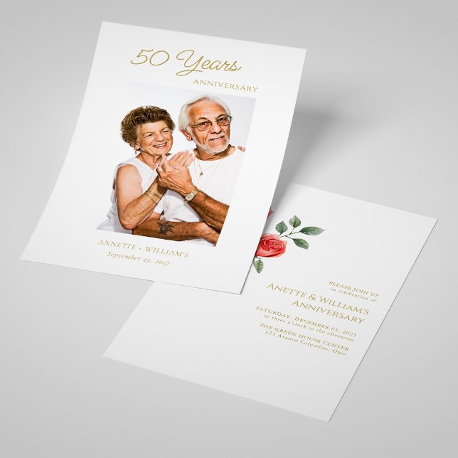 Convites de Aniversário de 50 Anos Dourados com Ro (Personalized Golden 50th Anniversary Invitations with Rose)