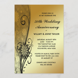 Convites de Aniversário de 50 anos Gold Flower Swi