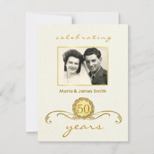 Convites de Aniversário de 50 anos - Marfim e Ouro