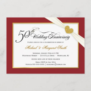 Convites de Aniversário de 50 anos - Vermelho e Do
