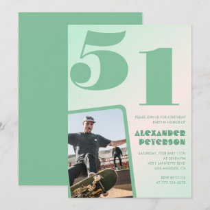Convites de aniversário de 51 anos gradiente verde