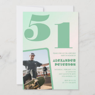 Convites de aniversário de 51 anos gradiente verde