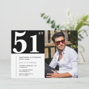 Convites de aniversário de 51 anos Preto e Branco 