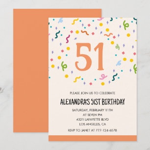 Convites de aniversário de 51 anos Simple Confetti