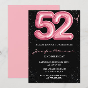 Convites de aniversário de 52 anos Black Pink Balã