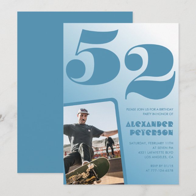 Convites de aniversário de 52 anos com gradiente d (Frente/Verso)