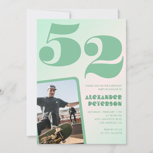 Convites de aniversário de 52 anos gradiente verde (Frente)