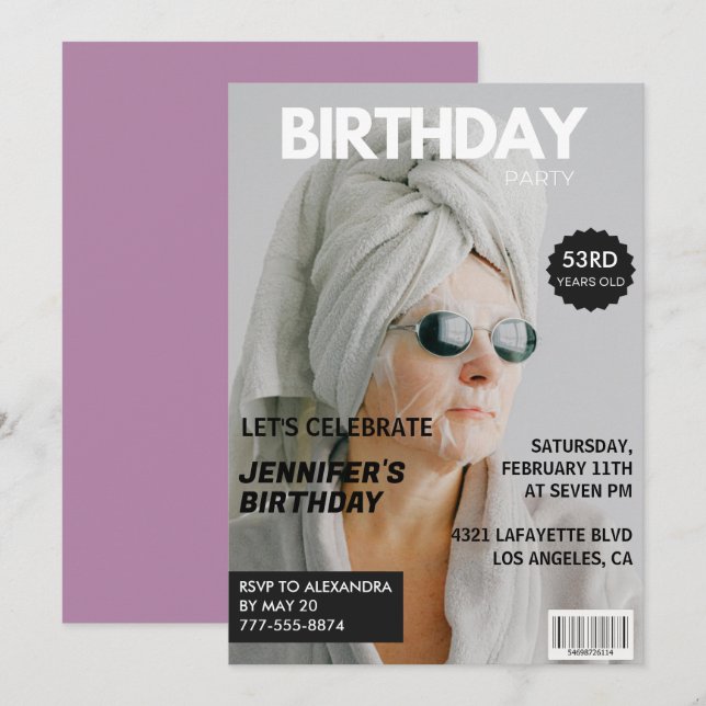 Convites de aniversário de 53 anos com foto elegan (Frente/Verso)