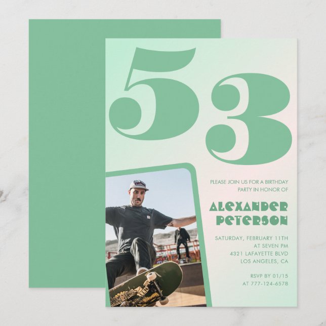 Convites de aniversário de 53 anos com gradiente v (Frente/Verso)