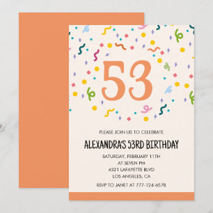 Convites de aniversário de 53 anos Simple Confetti