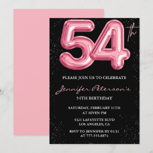Convites de aniversário de 54 anos Black Pink Balã