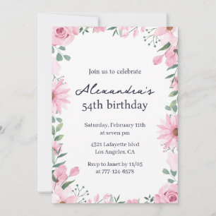 Convites de aniversário de 54 anos com moldura flo