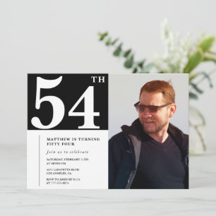 Convites de aniversário de 54 anos Preto e Branco 