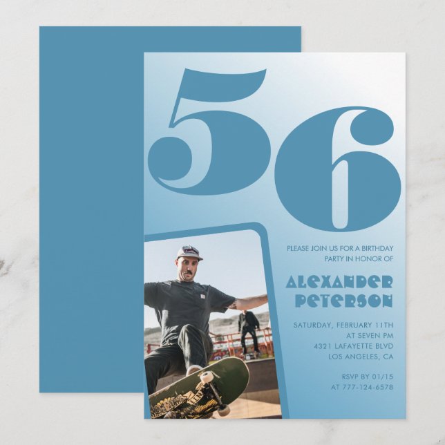Convites de aniversário de 56 anos com gradiente d (Frente/Verso)