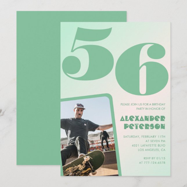Convites de aniversário de 56 anos com gradiente v (Frente/Verso)