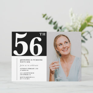 Convites de Aniversário de 56 anos Foto Preto e Br