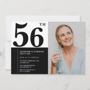 Convites de Aniversário de 56 Anos Foto Preto e Br