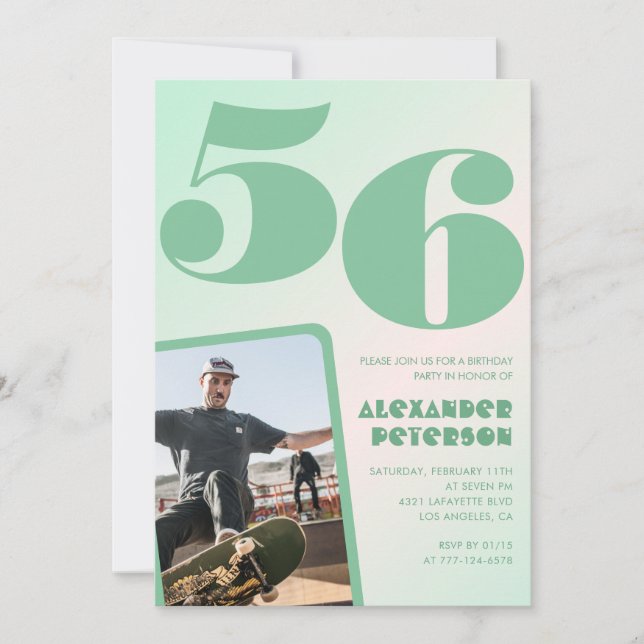 Convites de aniversário de 56 anos gradiente verde (Frente)