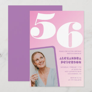Convites de aniversário de 56 anos Pink Groovy Fot