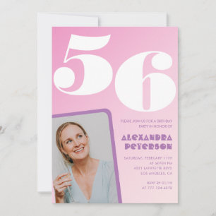 Convites de aniversário de 56 anos rosa Foto retrô