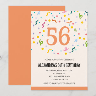 Convites de aniversário de 56 anos Simple Confetti