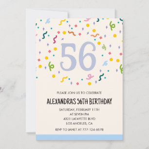 Convites de aniversário de 56 anos simples Confete