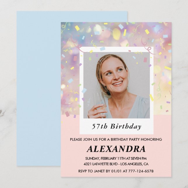 Convites de aniversário de 57 anos com foto de con (Frente/Verso)