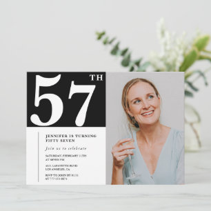 Convites de aniversário de 57 anos com foto preto 