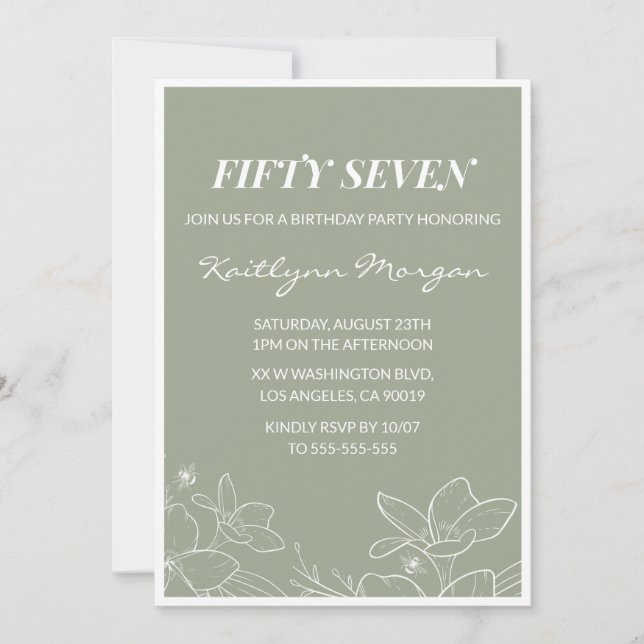 Convites de aniversário de 57 anos elegantes Flora (Frente)