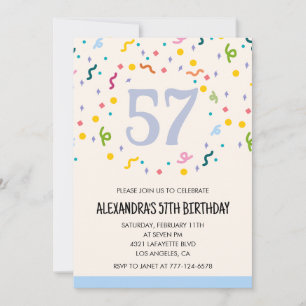 Convites de aniversário de 57 anos simples Confett