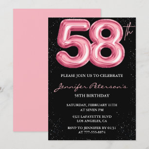 Convites de aniversário de 58 anos Black Pink Balã
