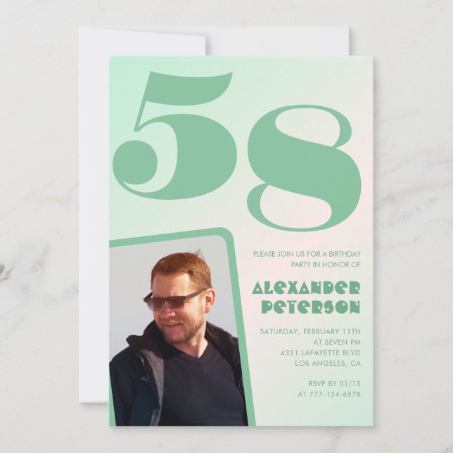 Convites de aniversário de 58 anos gradiente verde (Frente)