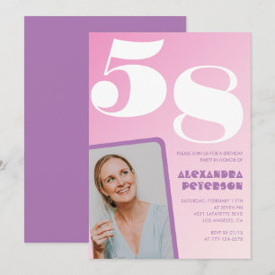 Convites de aniversário de 58 anos Pink Groovy ret