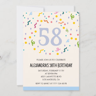 Convites de aniversário de 58 anos simples Confett