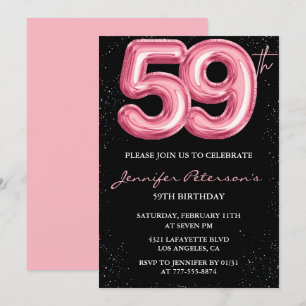Convites de aniversário de 59 anos Black Pink Balã