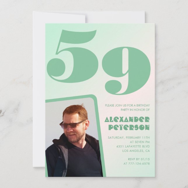 Convites de aniversário de 59 anos gradiente verde (Frente)