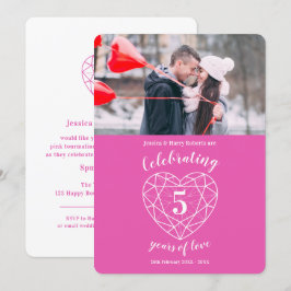 Convites de aniversário de 5 anos com coração rosa