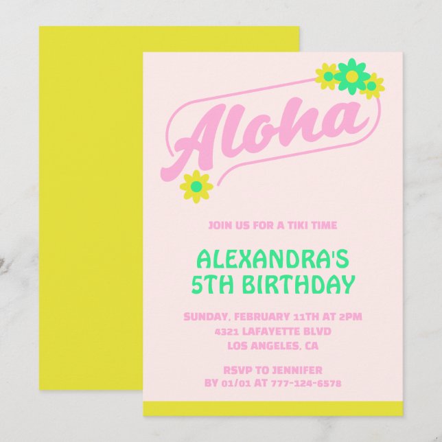 convites de aniversário de 5 anos Tropical Aloha R (Frente/Verso)