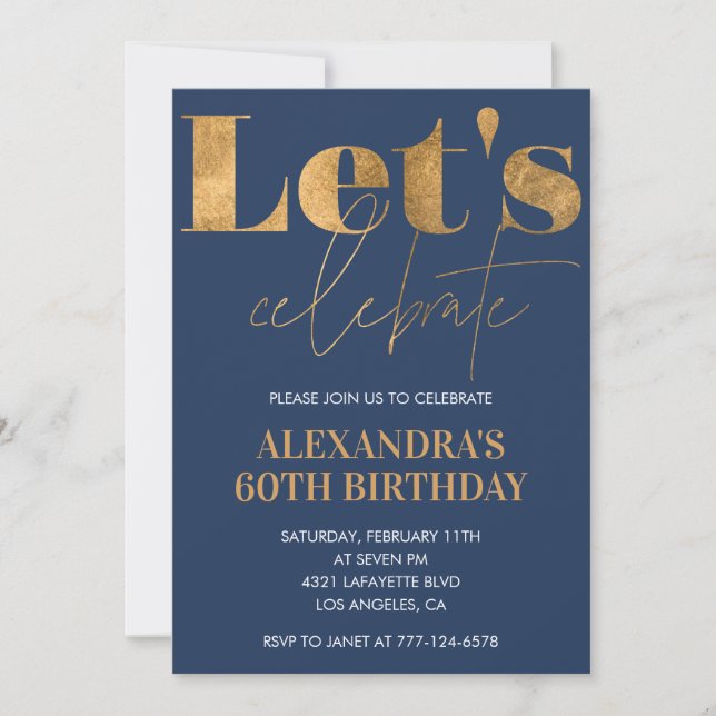 Convites de aniversário de 60 anos elegantes Navy  (Frente)